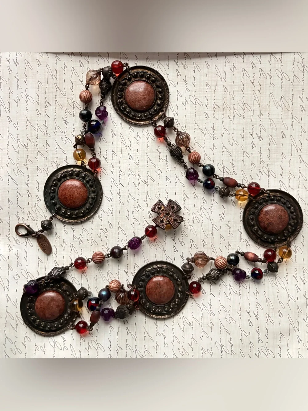 Vintage 90s The Limited medallion adjustable beaded chain belt  bronze boho EUC